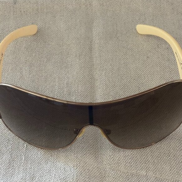 Prada Sunglasses - Wraparound - White/Cream with Gold Trim - Picture 2 of 6